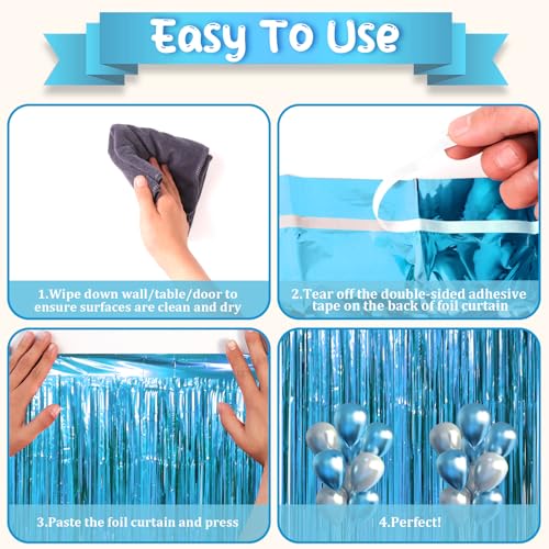 Image of Voircoloria 2 Pack Retro Blue Foil Fringe Backdrop Curtains, Tinsel Streamers Party Decorations, Fringe Backdrop, Door Shimmer for Retro Theme Party
