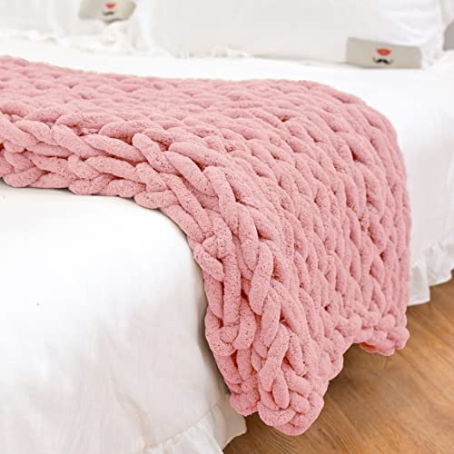 PRELGOSP Strickdecke Grob Handgefertigt Gestrickte Kuscheldecke, Weicher Wolldecke Strick für Haustier Bett Stuhl Sofa,Rosa,120x150cm