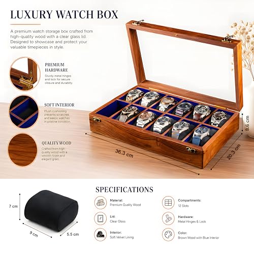 Image of Royal Craft Expertise Wooden Watch Box for Men - Indian Rosewood Timepiece Organizer with Hinged Lid - Display Case and Storage Box - Best gift for him (Dark Ivory)