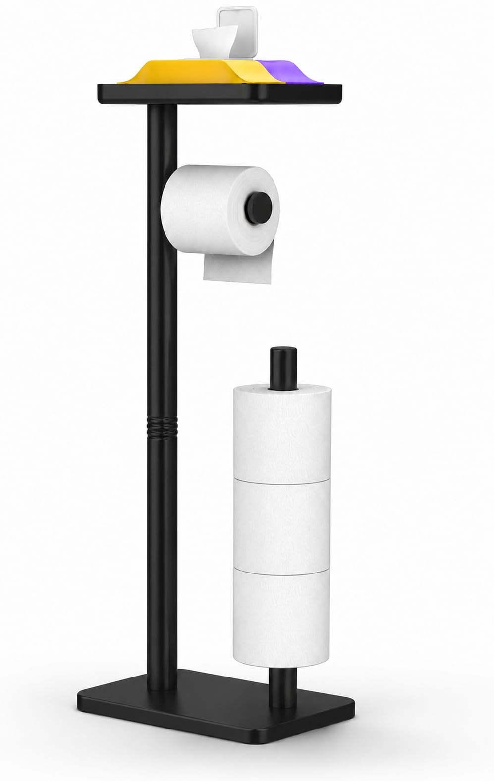 Day Moon™ - Toilet Paper Holder - Modern Roll Holder for Bathroom - 1 Pack - Free Standing - with Shelf, Black