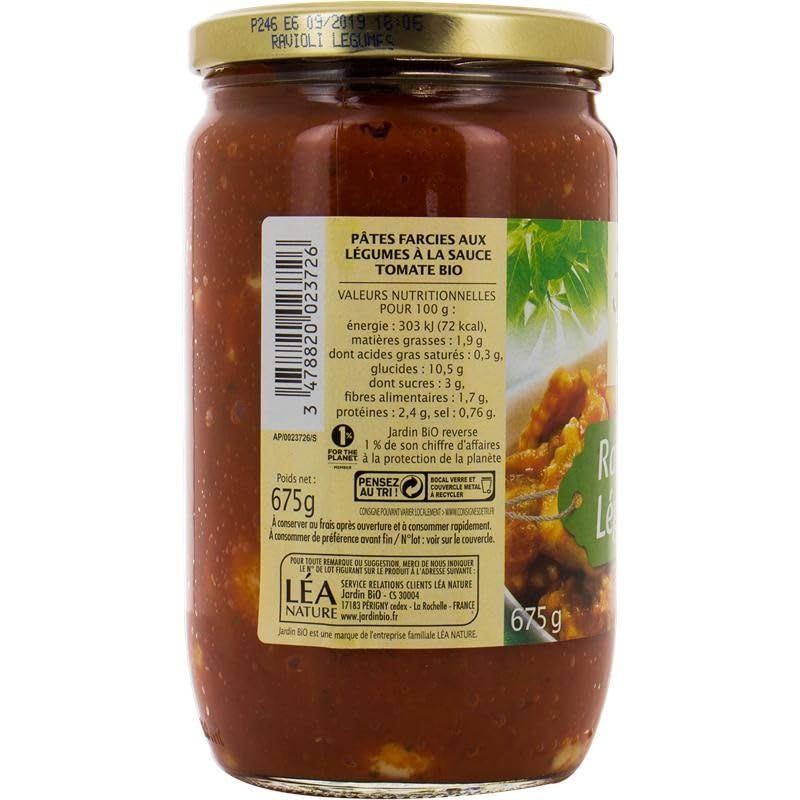 JARDIN BIO ETIC - Raviolis bio aux légumes du potager, recette saine et savoureuse en format familial - 675g - Lot De 3 - Vendu Par Lot