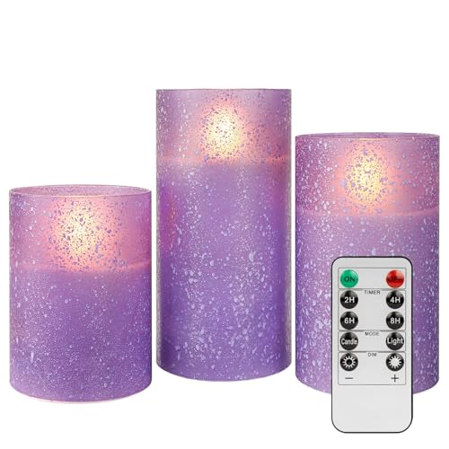 Image of Purple Flameless Candles with Remote Control, LED Flickering Battery Operated, Timer Function, 3 Sizes (3x4, 3x5, 3x6), Safe for Home, Realistic Flickering Flame, Ideal for Decor and Special Events