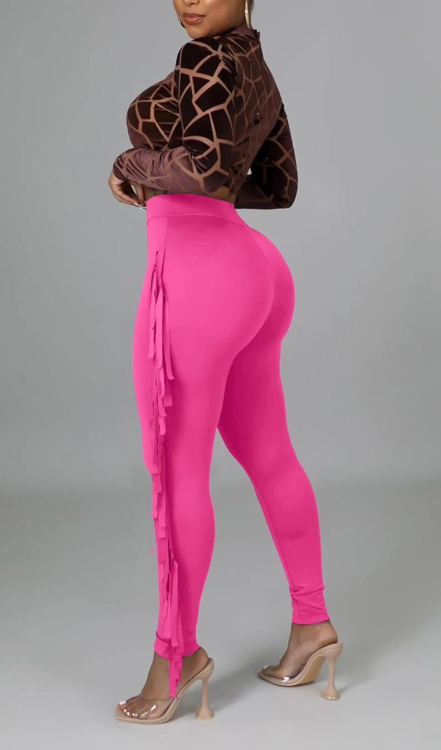 Choichic Women's Casual High Waist Fringed Pants With Elastic Waist - Bodycon Tassels Side Long Jogger Sweatpant - Image 3