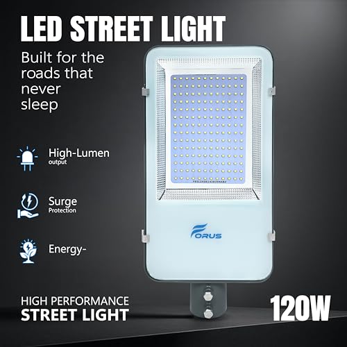 Image of Forus 120W LED Street Light with Clamp, IP66 Waterproof Outdoor LED Street Light, High Lumen 14400lm Amber, Aluminium Body for Road, Parking Lot, Garden & Industrial Outdoor Lighting (1 Pc)