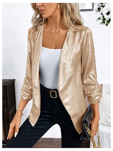 WDIRARA Women's Sequin Glitter Open Front Blazer Casual Long Sleeve Sparkl Jacket Outerwear3