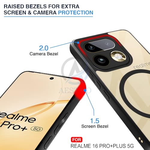 Image of AESTMO Realme 16 Pro Plus Back Cover | 360 Protection | Crystal Clear Hard Back Transparent | Compatible with MagSafe Accessories (PC+TPU, Black Bumper)