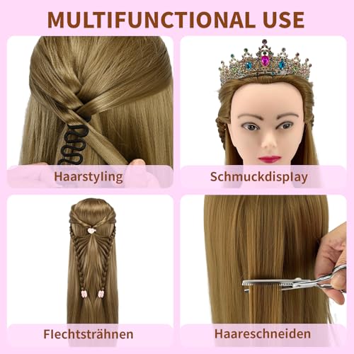 28\ Frisierkopf Mit Synthetikfaser-Haar Trainingsköpfe Für Friseure Für Flecht Schneide Styling Übungen Inklusive Kostenlosem Frisierständer & Frisierwerkzeug Set (goldgelb)