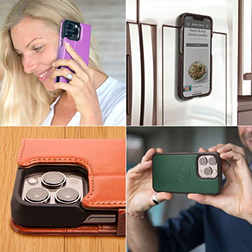 Image of dreem Fibonacci Compatible with iPhone 13 Pro Max Wallet case / 2-in-1 Shockproof case and Detachable Vegan Leather Folio, MagSafe Compatible, RFID Protection [Purple]