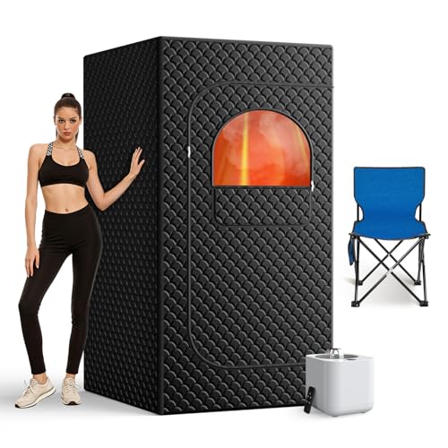 Portable Sauna Box for Home, Personal SPA Steam Sauna with 10 Min Fast Heating & 9 Levels Heat, Warm Sauna Tent with 3L/1200W Steamer, Folding Chair, Remote Control for Body Relaxation,32' x 32' x 71'