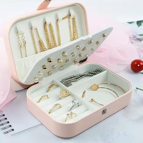 Poshieca Jewelry Box For Girls | PU Leather Travel Jewelry Case | Jewelry Boxes For Women | Jewelry Organizers And Storage | Box For Earring, Ring, Necklace - Bridesmaid Gifts For Women (Pink) Cover