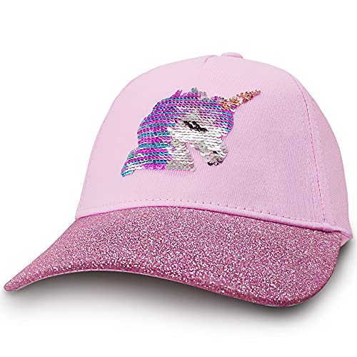 Girls Baseball Hat Kids Cotton Hat Trucker Sun Hat Adjustable Toddler Baseball Cap Beach Hat For Toddler Girls 1-10 Years(Sequins Unicorn,52Cm) #TOP5