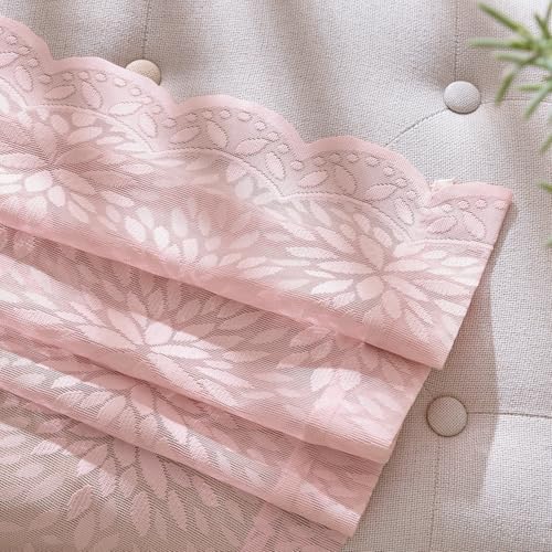 Image of MIULEE Vintage Floral Scalloped Lace Curtains, Light Pink 52 inch W x 36 inch L