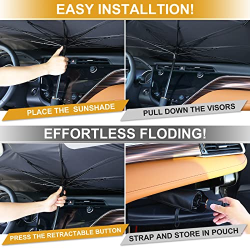 Tessono Car Windshield Sun Shade, Foldable Umbrella Reflective Sunshade For Car Front Window Block Uv Rays Heat Keep Vehicle Cool,Windshield Sun Shade For Cars, Suv, Trucks (57 X 31 In) #TOP2