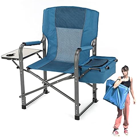 ARROWHEAD OUTDOOR Folding Director’s Chair w/Side Table & Integrated Cooler, Cup Holder, Storage Pouch, Supports up to 450lbs, Carrying Case, Steel Frame, High-Grade 900D Canvas, Blue (KKS0293U) Cover