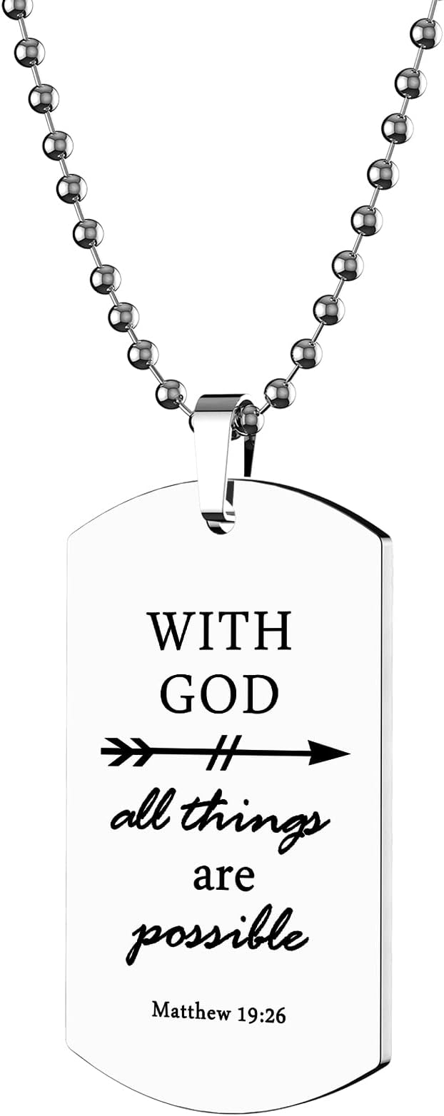 ST-PowerBaptism Gift Stainless Steel Dog Tag Bible Verse Pendant Necklace Christian Religious Jewelry Gift with 24" Chain.
