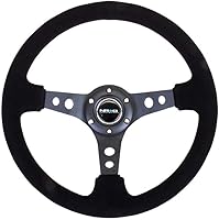NRG Innovations NRG-RST-006-S 350mm Reinforced Racing Steering Wheel - Black Suede Grip, 3" Deep Dish, Universal 6-Bolt Fit