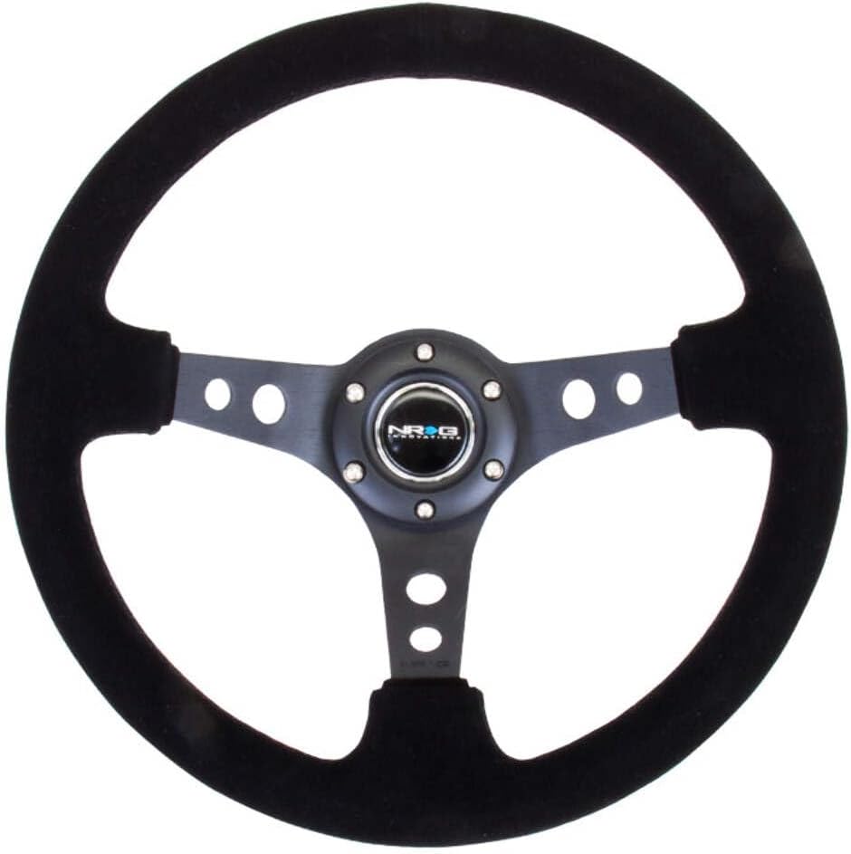 NRG-RST-006-S Reinforced Steering Wheel 350mm Sport Steering Wheel (3" Deep), Black Spoke Suede Black Stitch