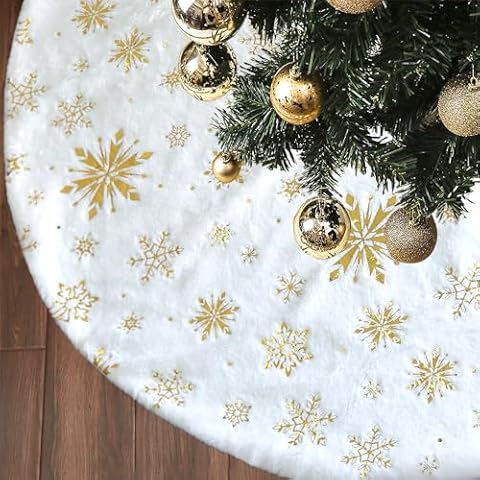 Miaikoe 48-Inch Gold Snowflake Tree Skirt Cover