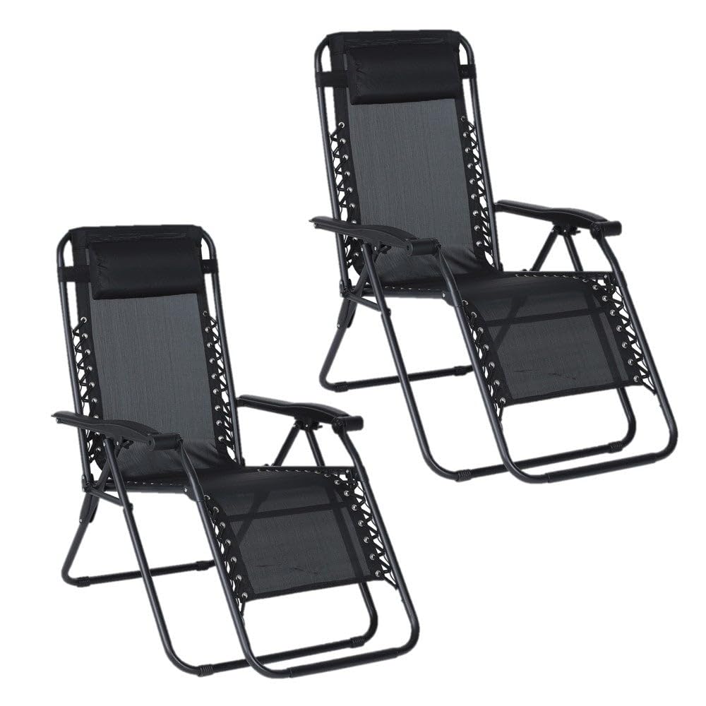 MONTY Set de 2 Sillones Non Gravity de Acero Color Negro. Tejido Reforzado Textileno 2X1. con abatimiento Progresivo y posición de Bloqueo. Pintura epoxy anticorrosión. Medidas 65x90x105 cm.