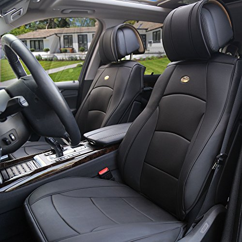 TLH Ultra Comfort Leatherette Seat Cushions Front Only, Solid Black Seat Cushions Universal Fit Automotive Seat Covers Waterproof Car Seat Protectors Interior Accessories for Cars, Auto, Trucks, SUV