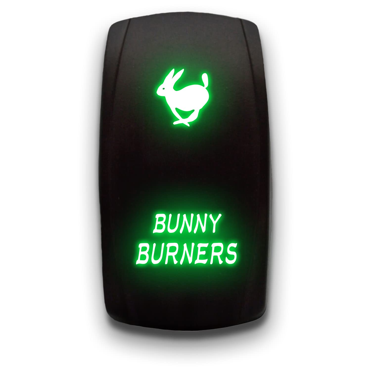 Bunny Burners - Green - Laser Etched Toggle Switch 20A 12V - Vertical Rocker Switch 5-Pin DPST