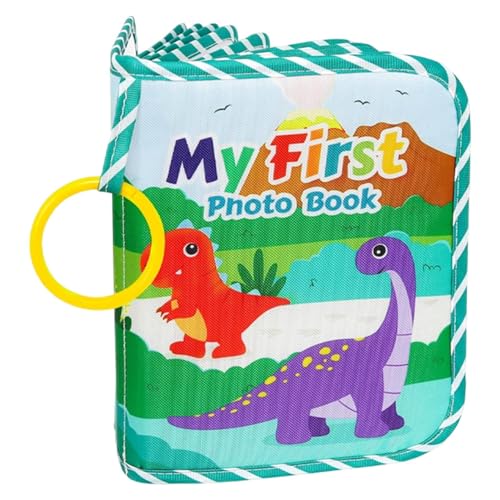 Zwpontia Álbum de fotos para bebé, libro arrugado de recuerdo de dinosaurio para bebé, álbum de fotos portátil educativo con espejo seguro para cumpleaños, vacaciones, momentos familiares