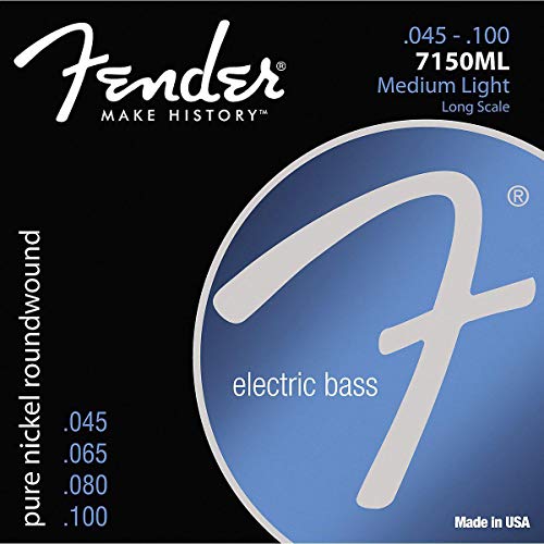 Fender Original 7150 Bass Strings, Pure Nickel, Roundwound, Long Scale, 7150ML .045-.100 Gauges, (4)