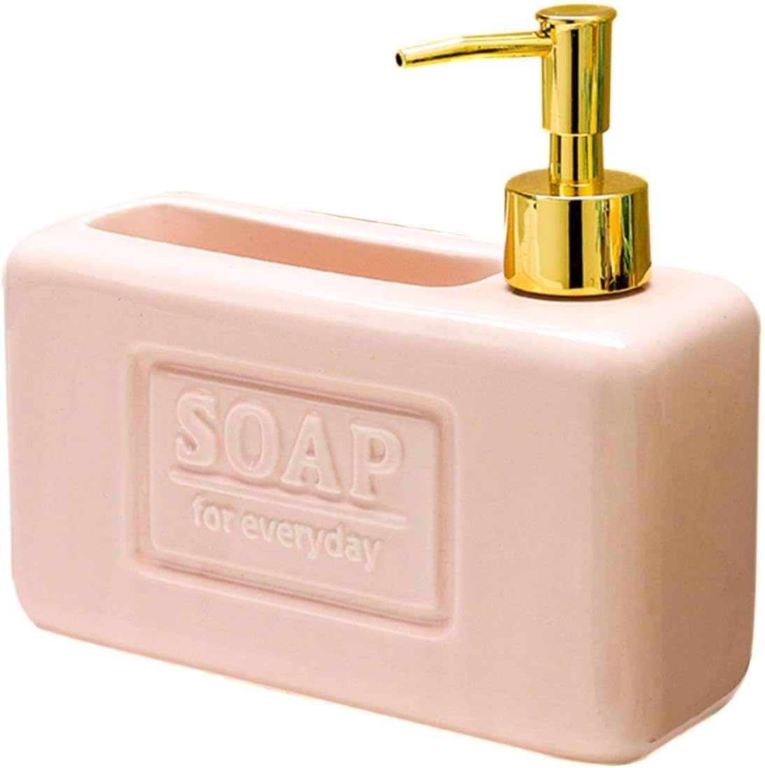 LekLai Dispenser di Sapone,Dispenser di lozione Quadrato in Ceramica retrò, Dispenser di Sapone for Le Mani, Dispenser di Shampoo Ricaricabile, Cucina bagno-rosa-18.5x17x7.5cm (Color : Roze)