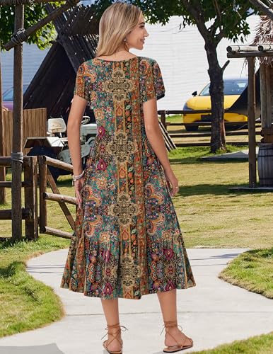 Image of Zeagoo Women Summer Midi A Line Dress Short Sleeve Casual Flowy Tiered Beach Long Sundress with Pockets 2026 Vacation Travel