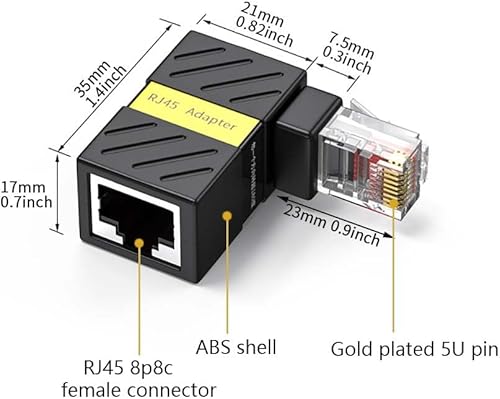 Miniatura 5 de Paquete de 2 extensores Ethernet Cat6 con rotación de 360, adaptador de extensión Cat5 Cat6 de 90 grados de ángulo recto de red LAN RJ45 macho a