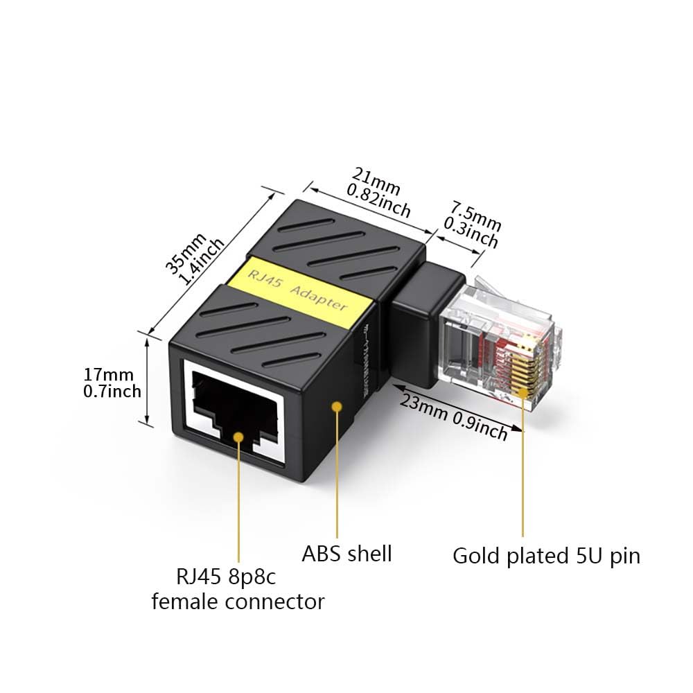 Lot de 2 adaptateurs d'extension Ethernet LAN RJ45 mâlet vers femelle, Cat5 Cat5e Cat6 Noir