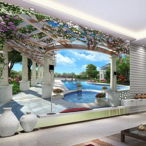 CUSMA Fototapete 3D-Tapete Villa mit Schwimmbad Garten Wohnzimmer Schlafzimmer dekorative Abziehbilder