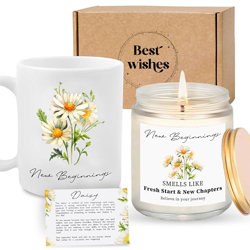New Beginnings Gifts for Women - Graduation Gift for Her 2025 - Daisy Mug Candle - Congratulations New Job, New Home, Divorce, Goodbye, Good Luck, Leaving Job, Going Away Gifts for Coworkers Women