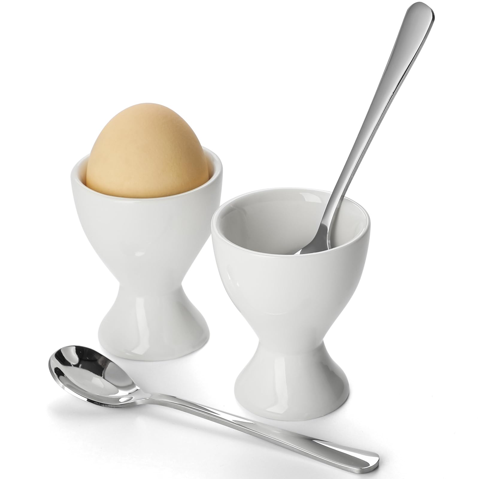 Egg Cups Set for Soft Hard Boiled Eggs Ceramic Egg Cups Stainless Steel Egg Spoons (2 Cup 2 Spoon)