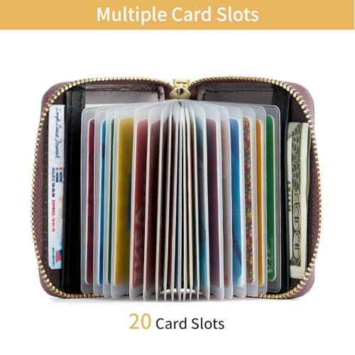 Image of WOZEAH Leather Credit Card Holder for Women Wallet RFID Blocking Zipper Wallet Card Case Business(Purple)
