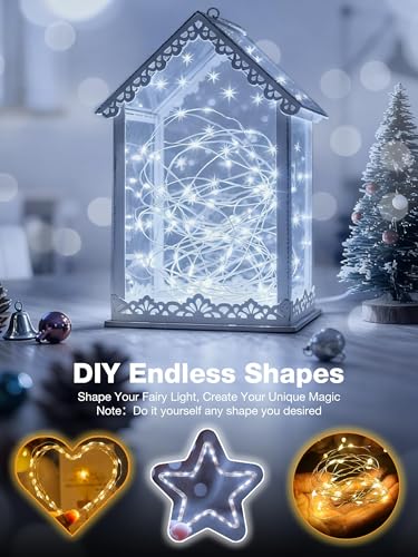 Image of 12Pack Fairy Lights with Timer, 7ft 20 LED Twinkle Light Battery Operated 3 Modes, Mini String Lights for Christmas Trees Wreath Party DIY Mason Jars Bottles Decor,Warm White & Cold White
