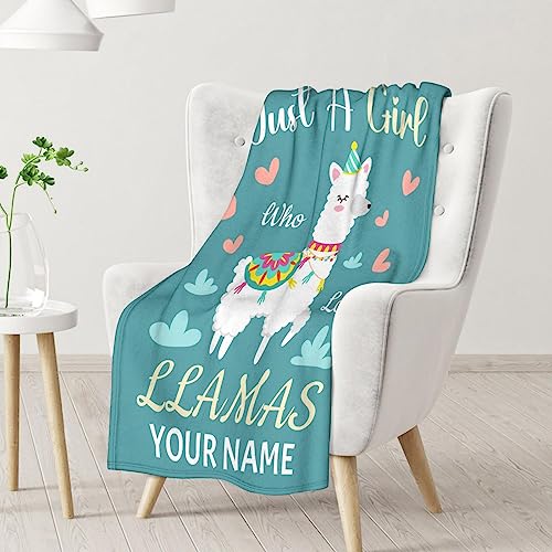 Blanket for Girl Boy - 50x60 Inches Cute Llama Throw Gifts- Personalized Teal Soft Fuzzy Blankets for Bed, Couch & Living Room