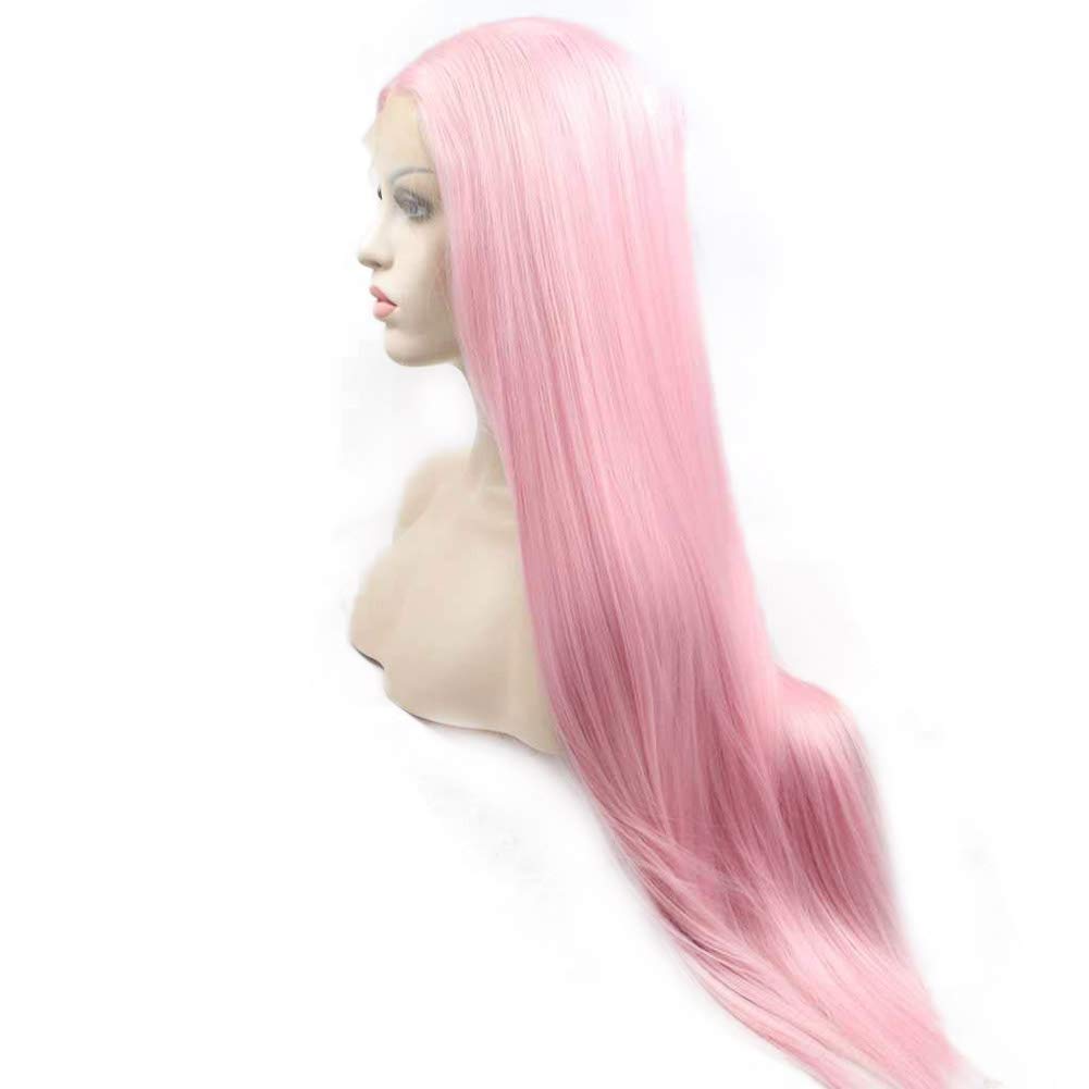 AFBeauty Pink Lace Front Wig for Women Long Straight Pastel Pink Middle Part Wig Synthetic Glueless wig Heat Resistant Fiber Party Cosplay Soft Wigs - Image 4