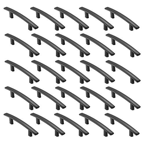 Cauldham 25 Pack Solid Kitchen Cabinet Arch Pulls Handles (3" Hole Centers) - Modern Curved Drawer/Door Hardware - Style M242 - Matte Black