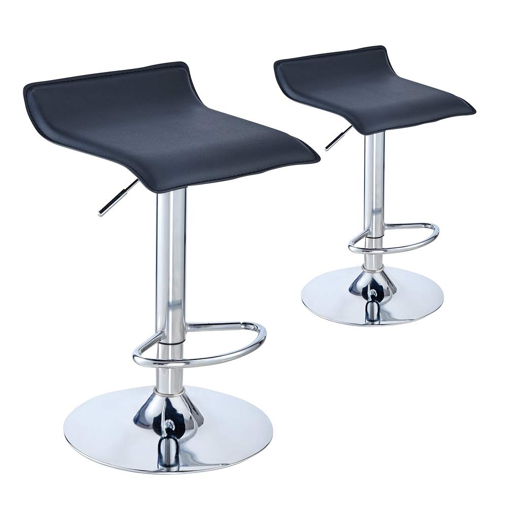 Panana Pair of Bar Stools, Breakfast Bar Stool with Chrome Footrest and Base Adjustable Swivel Gas Lift PU material Comfy Pub Dining Padded Kitchen counter Stool (Black) — image 1