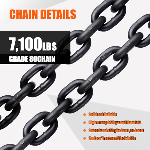 Image of G80 Log Chain 3 /8'' X 15 Feet Transport Chain with Clevis Grab Hooks | Heavy Duty Safety Chain WLL 7,100 lbs for Hauling & Towing