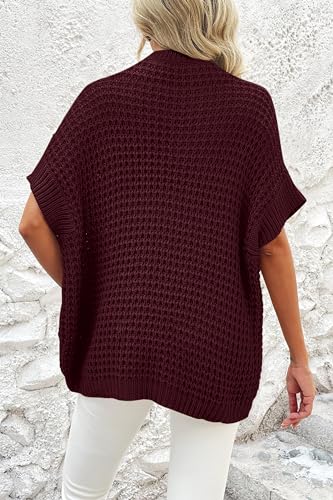 Jumppmile Women's Short Sleeve Waffle Knit Batwing Sleeve Sweater Pullover Sleeveless Oversized Sweater3