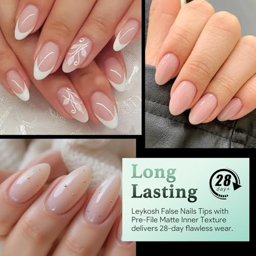 Image of Leykosh Short Almond Nail Tips - 15 Sizes 330PCS Soft Gel Fake Nails, Half Matte Full Cover Pre-Shaped Clear Press On Acrylic Nails No C Curve Gift for Extension, DIY Home Manicure Beauty Gifts