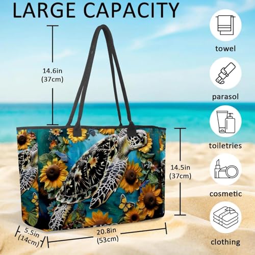 Large Beach Bag for Women, Swim Sea Turtle Underwater Travel Tote with Pockets Waterproof Shoulder Handbag4