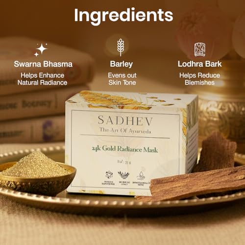 Image of Sadhev Ayurvedic 24K Gold Radiance Mask | Restores Brightness | Reduces Pigmentation | Calms & Revitalizes Skin| All Skin Types (75 g)