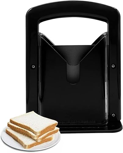 Cortador de bagel, plástico y acero inoxidable, cortador de precisión para panecillos de cocina, color negro