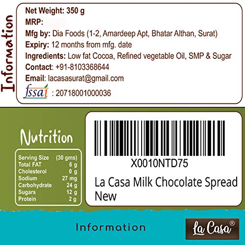 Image of La Casa Milk Chocolate Spread | Vegetarian | All Natural Ganache | No Colors /Essence /Preservatives Used | 350g |