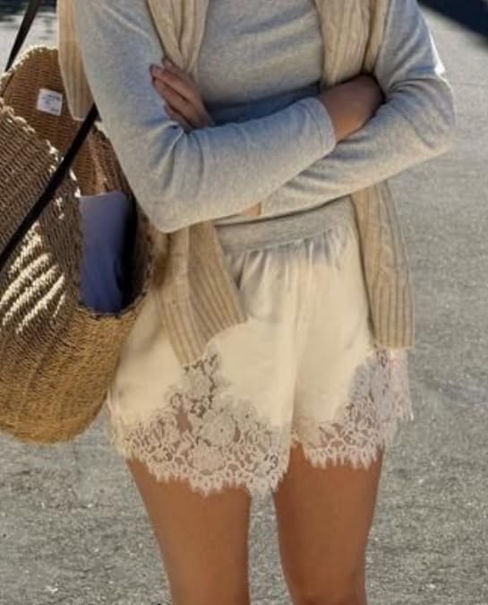 UAURORAO Women Satin Silk Shorts Lace Trim Patchwork Mini Micro Shorts Silky Low Rise Coquette Lounge Slip Bottoms2