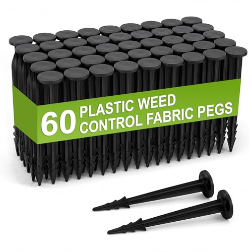 Image of Navoys 60 Plastic Weed Control Fabric Pegs, 11.3cm Garden Membrane Pins with Wide Round Heads, Barbed Ground Cover Stakes for Weed Fabric, Netting, Landscaping, Borders (60 Weed Control Pegs)