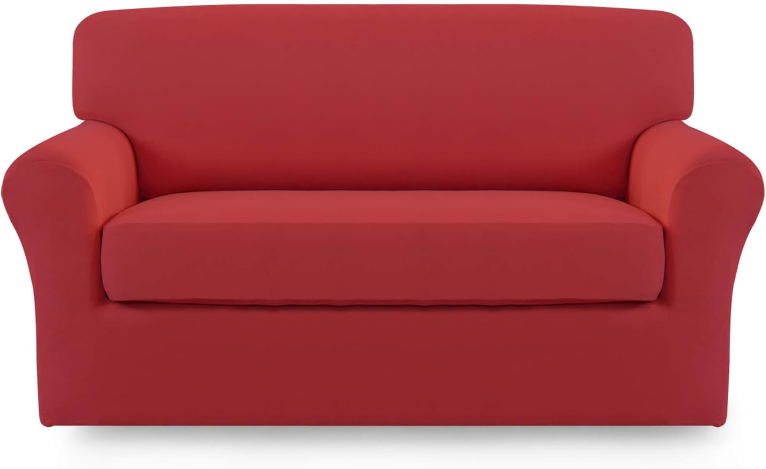 Easy-Going 2 Pieces Microfiber Stretch Sofa Slipcover – Spandex Soft Fitted Sofa Couch Cover, Washable Furniture Protector with Elastic Bottom Kids, Pet (Loveseat, Christmas Red)